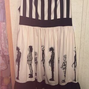 Tim Burton Striped Black and White Skirt with Character Print
